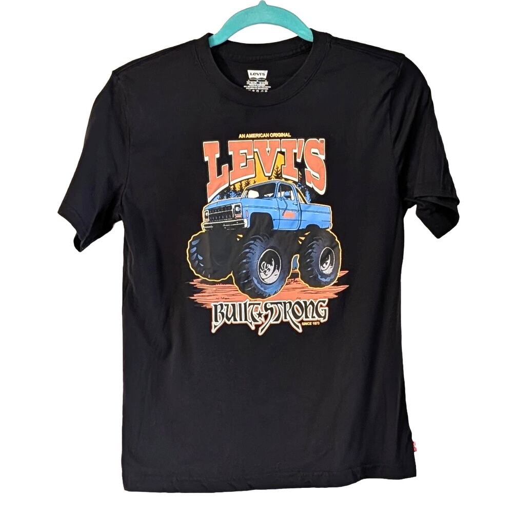 Levi's Built Strong Monster Truck Graphic T Shirt Youth Large Black Cotton Tee